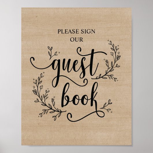 Rustic Vines Wedbook sign poster (Vorne)