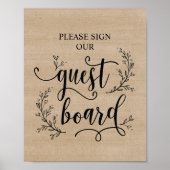 Rustic Vines Wedding Guest Board - Zeichen Poster (Vorne)