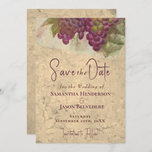 Rustic Vineyard Watercolor Wedding Save the Date (Vorne/Hinten)