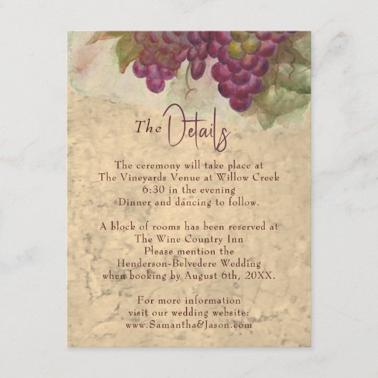 Rustic Vineyard Wedding Details Enclosure Card Begleitkarte (Vorderseite)
