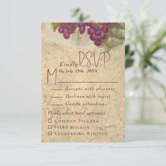 Rustic Vineyard Wedding Meal Choice RSVP (Stehend Vorderseite)
