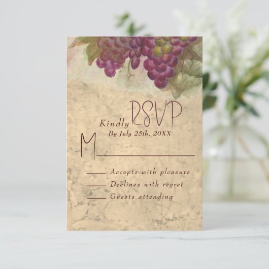 Rustic Vineyard Wedding RSVP Response Card (Stehend Vorderseite)