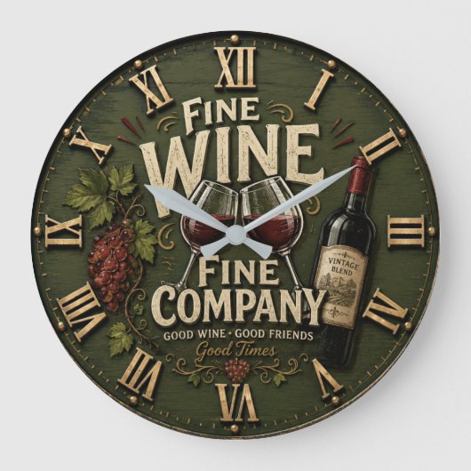 Rustic Vineyard Wine Lover Große Wanduhr (Vorderseite)