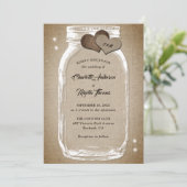 Rustic Vintag Burlap Hearts Mason Jar Wedding Einladung (Stehend Vorderseite)