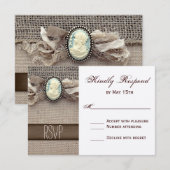Rustic Vintag Cameo Brooch Burlap Wedding RSVP Karte (Vorne/Hinten)