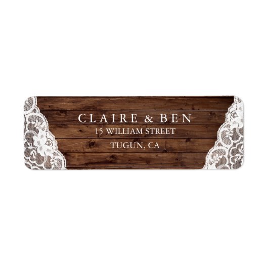 Rustic Vintag Lace Wedding Rücksendeadresse Label (Vorne)