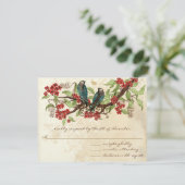 Rustic Vintag Love Bird Red Wedding RSVP Karte (Stehend Vorderseite)