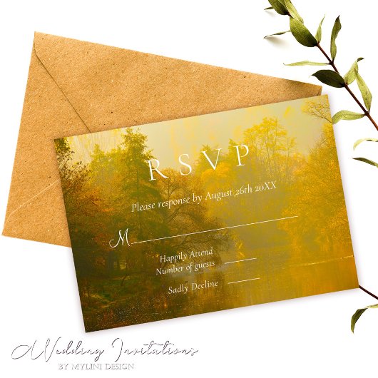 Rustic Vintage Autumn Forest Wedding RSVP Karte