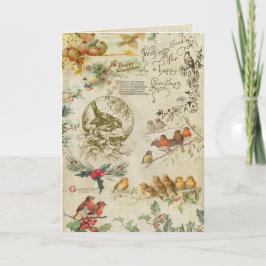 Rustic Vintage Christmas Birds & Holly Ephemera Feiertagskarte