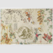 Rustic Vintage Christmas Birds & Holly Ephemera Seidenpapier (Vorderseite)