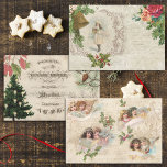Rustic Vintage Christmas Ephemera Collage Geschenkpapier Set<br><div class="desc">Warme und rustikale Bilder aus der Viktorianischen Zeit mit rustikalen Weihnachtsgrün,  Bäumen,  Kiefern und Blume mit Engeln,  Musik,  gravierten Zierrahmen,  Drehbuch und musikalische Notation auf Not geratenen ecru Pergament. Geeignet für Weihnachts-Entcoupage und Handwerksprojekte.</div>