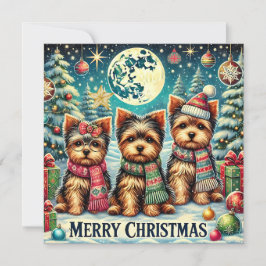 Rustic Vintage Christmas Terrier Yorkshire Dog Feiertagskarte