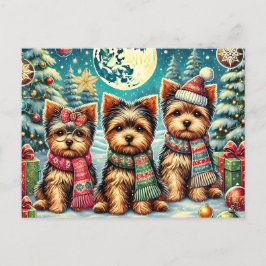 Rustic Vintage Christmas Terrier Yorkshire Dog Feiertagspostkarte