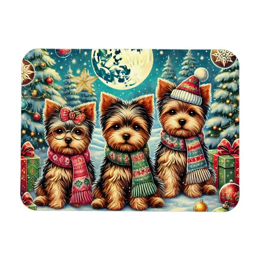 Rustic Vintage Christmas Terrier Yorkshire Dog Magnet (Horizontal)