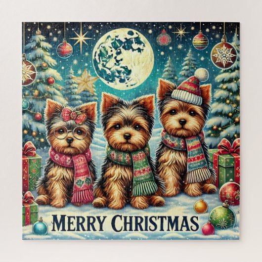 Rustic Vintage Christmas Terrier Yorkshire Dog Puzzle (Vertikal)