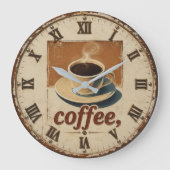 Rustic Vintage Farmhouse Kitchen Coffee Cup Große Wanduhr (Vorderseite)