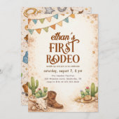Rustic Vintage First Rodeo Cowboy 1st Birthday Einladung (Vorne/Hinten)