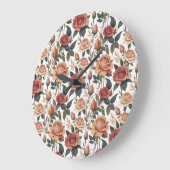 Rustic Vintage Flower Red Rose Nature Print Große Wanduhr (Winkel)