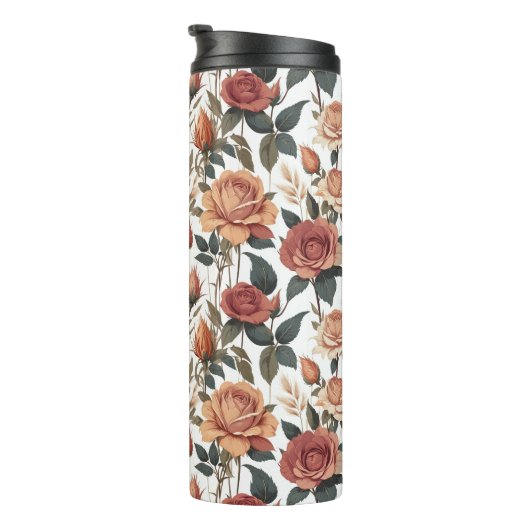 Rustic Vintage Flower Red Rose Nature Print Thermosbecher (Nach rechts gedreht)