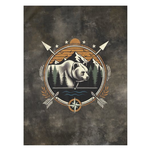 Rustic, vintage outdoorsman bear mountain tischdecke (Vorderseite)