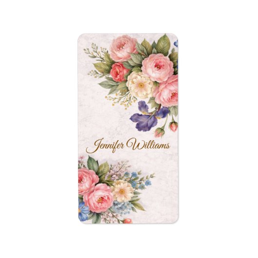 Rustic Vintage Personalized Floral Rose Design     Adressaufkleber (Vorne)