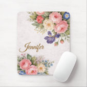Rustic Vintage Personalized Floral Rose Design Mousepad (Mit Mouse)