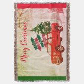 Rustic Vintage Red Truck Family Name Christmas Decke (Vorderseite Vertikal)