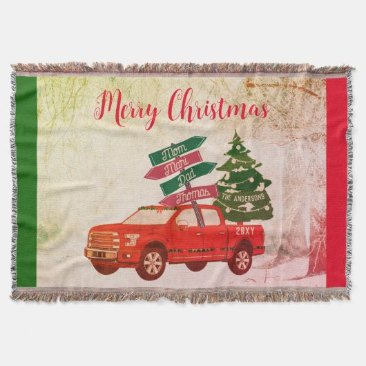 Rustic Vintage Red Truck Family Name Christmas Decke (Vorderseite)