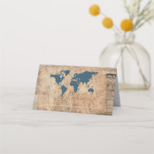Rustic Vintage Travel Theme Woodmap Platzkarte