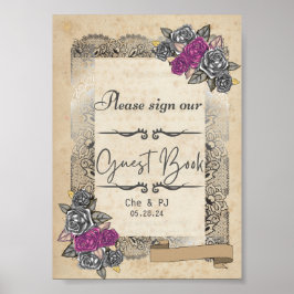 Rustic Vintage Wedding Guest Book Sign Poster