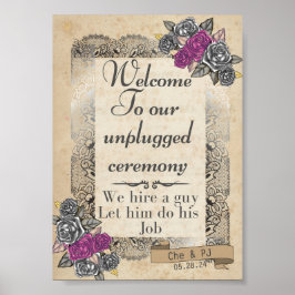 Rustic Vintage Wedding Sign Unplugged Zeremonie Poster