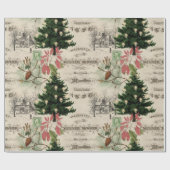 Rustic Vintage Weihnachten Botanisches Ephemera Geschenkpapier (Flach)