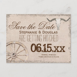 Rustic Wagon Wheel Longhorn Cowboy Save the Date Ankündigungspostkarte