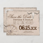 Rustic Wagon Wheel Longhorn Cowboy Save the Date Ankündigungspostkarte (Vorne/Hinten)