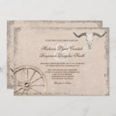 Rustic Wagon Wheel Longhorn Cowboy Wedding Einladung (Vorne/Hinten)