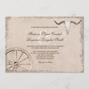 Rustic Wagon Wheel Longhorn Cowboy Wedding Einladung