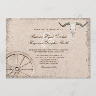 Rustic Wagon Wheel Longhorn Cowboy Wedding Einladung