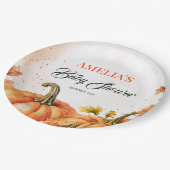 Rustic Warm Gold Orange Watercolor Autumn Pumpkin Pappteller (Schrägansicht)