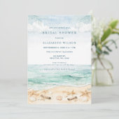 Rustic Watercolor Beach Bridal Shower Einladung (Stehend Vorderseite)