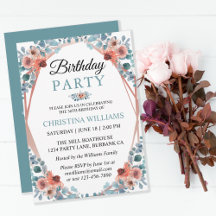Rustic Watercolor Blue Floral 50. Geburtstagsparty