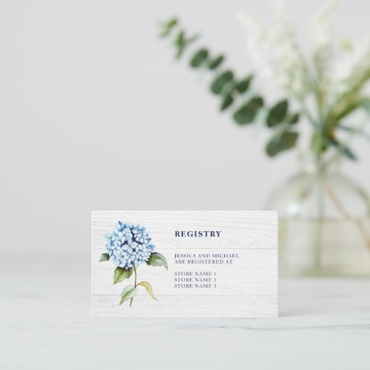 Rustic Watercolor Blue Hydrangea Wedding Registry Begleitkarte (Stehend Vorderseite)