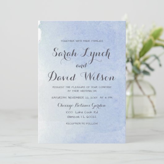 Rustic Watercolor Blue Wedding Einladung (Stehend Vorderseite)