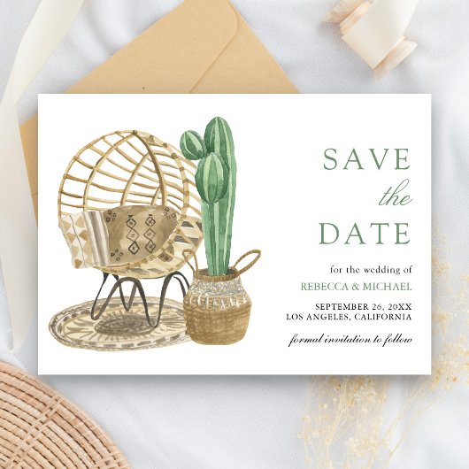 Rustic Watercolor Boho Cactus Wedding Save The Date