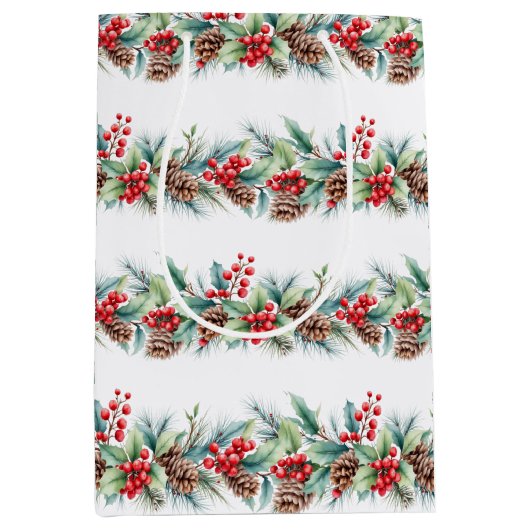 Rustic Watercolor Border Mittlere Geschenktüte (Vorderseite)