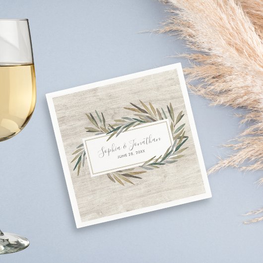 Rustic Watercolor Botanical Herb Wood Wedding Serviette