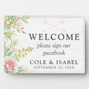 Rustic Watercolor Cactus Welcome Wedding Guestbook Fotoplatte