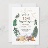 Rustic Watercolor Camper Einladung zum ersten Gebu (Vorderseite)