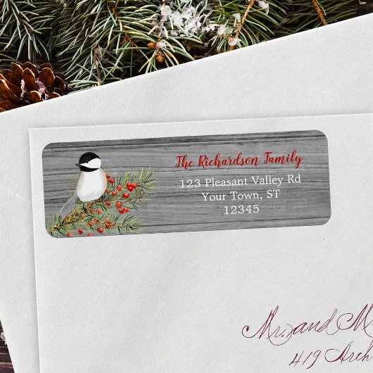 Rustic Watercolor Chickadee Weihnachtsrückgabe Adr