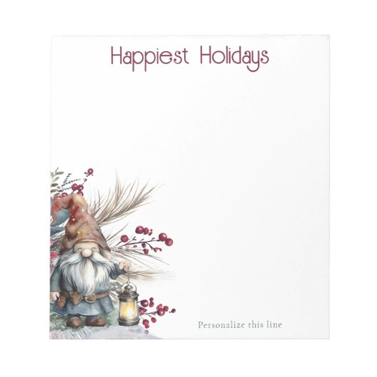 Rustic Watercolor Christmas Gnome Personalized Notizblock (Vorderseite)