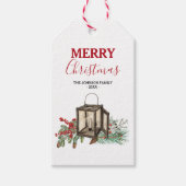 Rustic Watercolor Christmas Lantern Pine Berries Geschenkanhänger (Vorderseite)